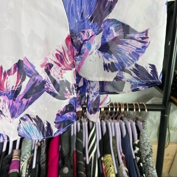 𝅺jennifer Lopez Sheer Purple Butterfly Ruffle Blouse - Picture 4 of 6